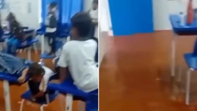 Em segundos, chuva invade creche e obriga crianças a subirem em mesas em MG